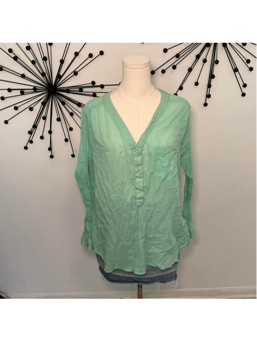 Old Navy Mint Green Gauze Tunic Top 1X Plus Lightweight Boho Peasant Blouse